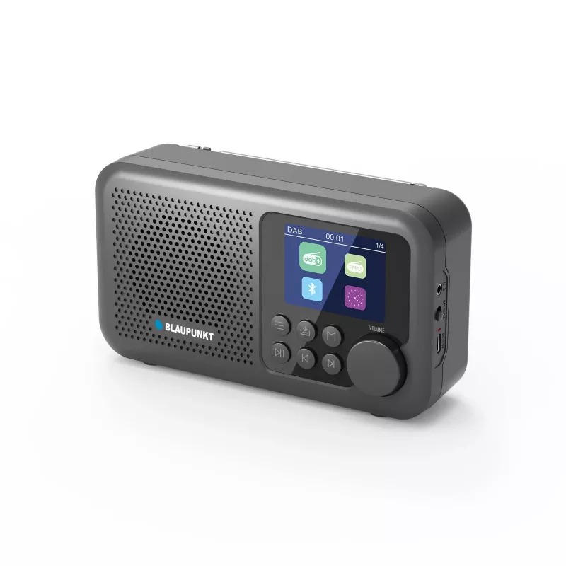 Radijo laikrodis BLAUPUNKT DR8BK — skaitmeninis žadintuvas su FM/DAB+, „Bluetooth 5.3“, 2 W, 1800 mAh, USB įkrovimas, juodas