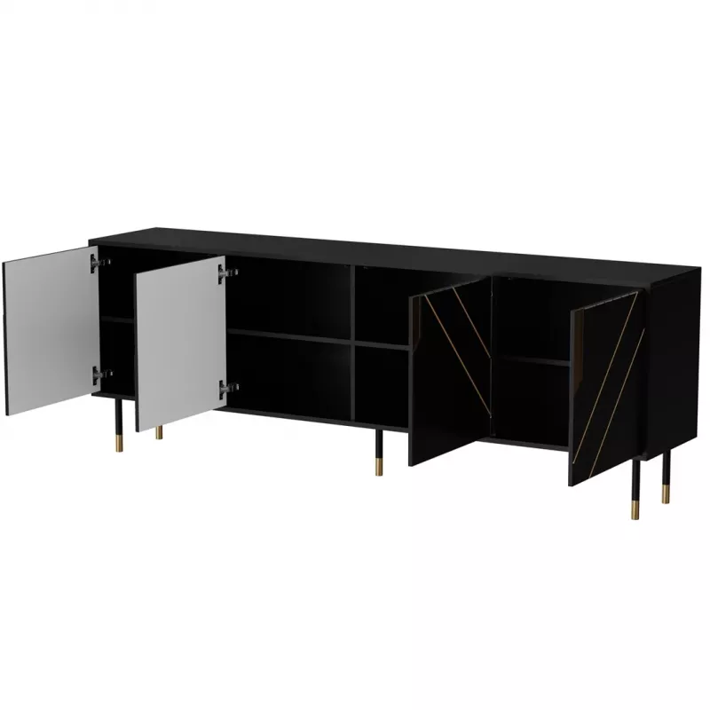 Chest of drawers cama meble Cama 4D MOUNTAIN 204x40x72 cm — Juoda & gold, MDF/particle board