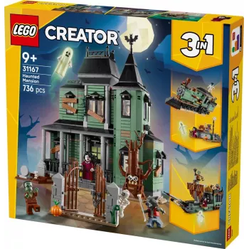 Konstruktorius LEGO Creator 3-in-1 Haunted House model 31167 — 736 detalės, 3 statiniai, 5 minifigūrėlės