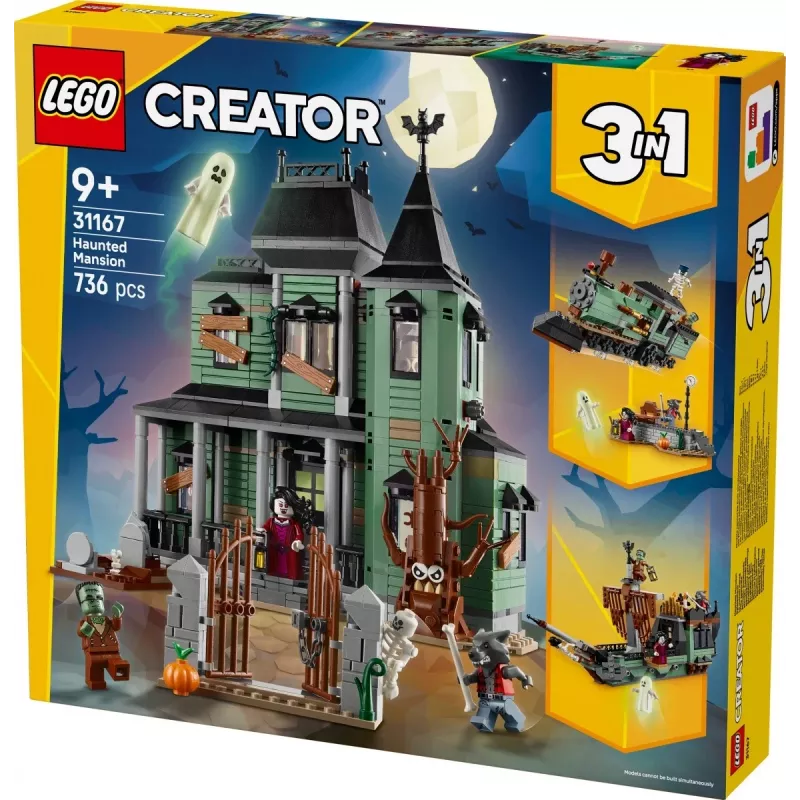 Konstruktorius LEGO Creator 3-in-1 Haunted House model 31167 — 736 detalės, 3 statiniai, 5 minifigūrėlės