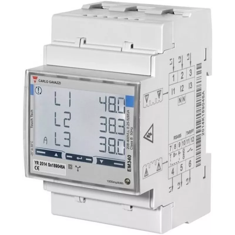 Carlo Gavazzi | Išmanusis elektros skaitiklis, 3 fazės, iki 65 A | EM340 MID sertifikatas