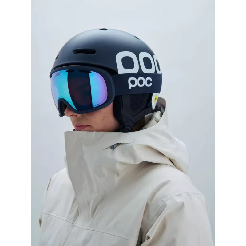Goggles POC Fovea Kids — poliuretano rėmelis, torinė cilindrinė mėlyna lęšis, 20% šviesos pralaidumas, tamsiai mėlynas dirželis