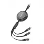 3-in-1 ištraukiamas laidas FONENG X113 1,1 m juodas — Lightning, USB-C, Micro-USB