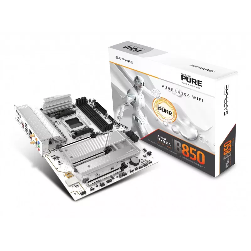 Pagrindinė plokštė Sapphire PURE B850A WIFI7 ATX — B850 mikroschemų rinkinys, „Wi‑Fi 7“, DDR4 palaikymas