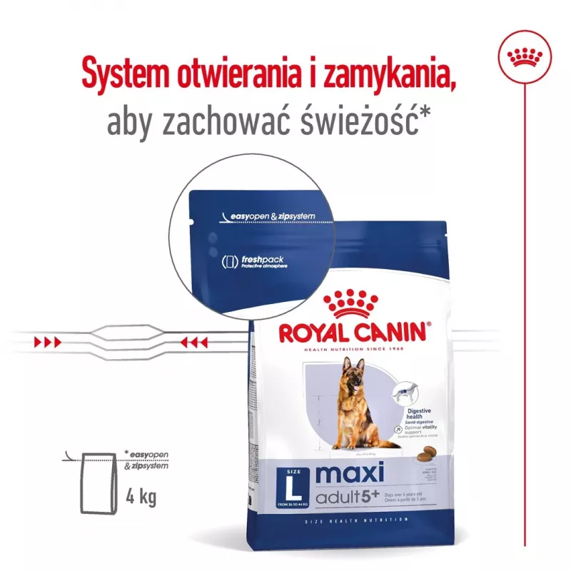 Sausas šunų maistas Royal Canin Maxi Adult 5+ 15 kg — vištiena, baltymų 26%, riebalų 17%