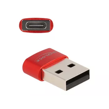 Delock - USB adapteris - USB (V) į 24 kontaktų USB-C (M) - USB2.0 3 A - Raudona (60050)