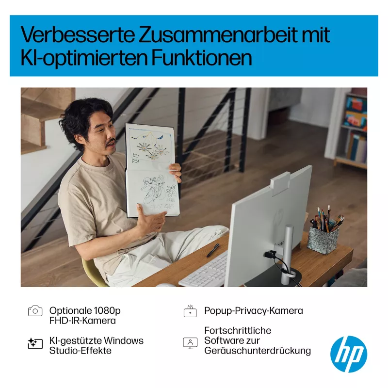 HP „viskas viename“ kompiuteris (pilnas sprendimas) 27-ct2073ng AMD Ryzen AI 7-350 512 GB SSD 16 GB baltas (27-ct2073ng)
