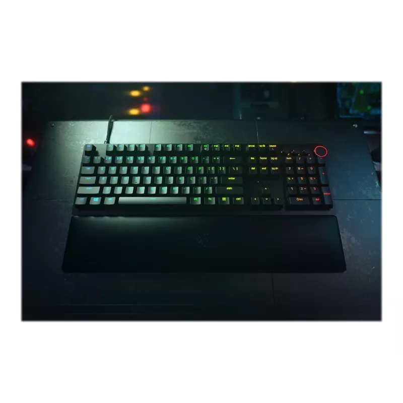 Laidinė žaidimų klaviatūra Razer Huntsman V2 — spragsintys Purple optiniai jungikliai, RGB LED