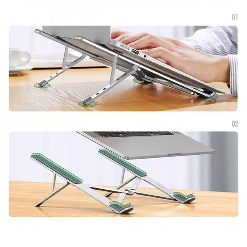 Laptop stovas UGREEN LP451 reguliuojamas aliuminio lydinio 8–17 colių nešiojamiesiems kompiuteriams, 5 padėtys, sidabrinis