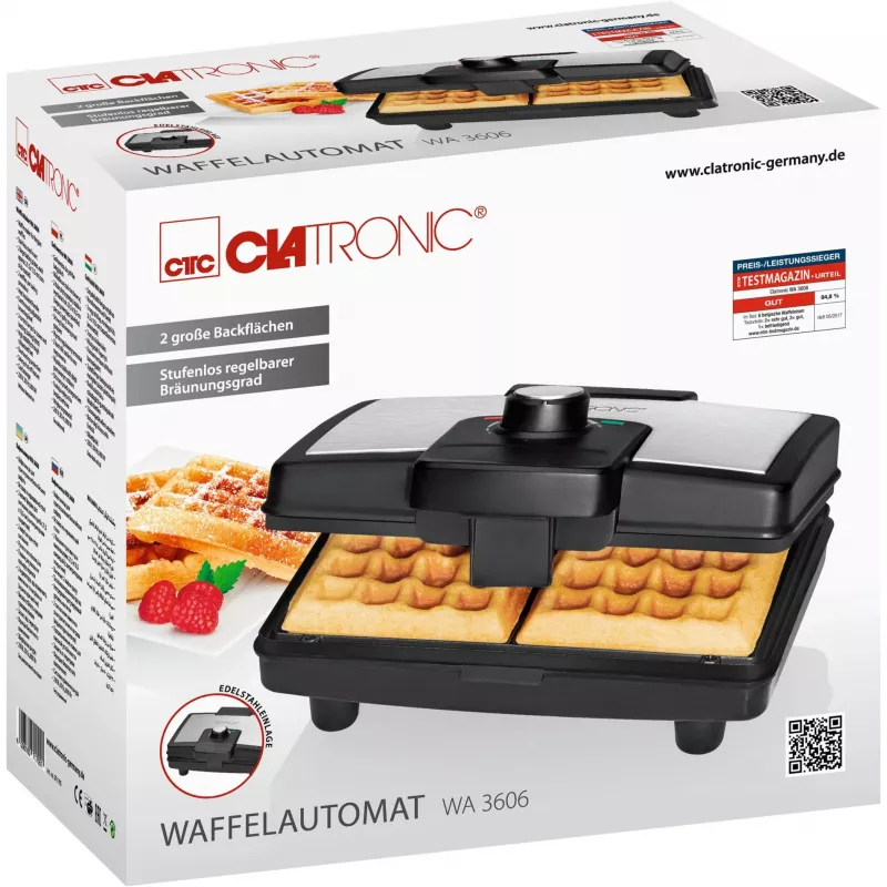 Clatronic WA 3606 vaflinė 2 vafliai Juoda,Nerūdijantis plienas 800 W