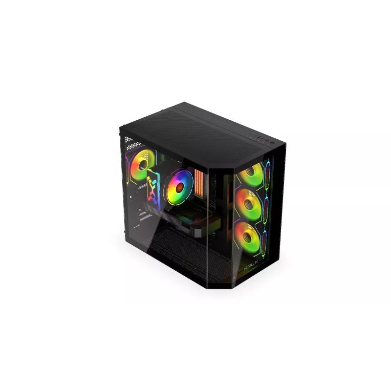 Kompiuterio korpuso bokštas KRUX Empero KRXD010, ATX, juodas – palaiko vaizdo plokštes iki 420 mm, CPU aušintuvus iki 155 mm, 2× 3,5 colio + 3× 2,5 colio lizdai