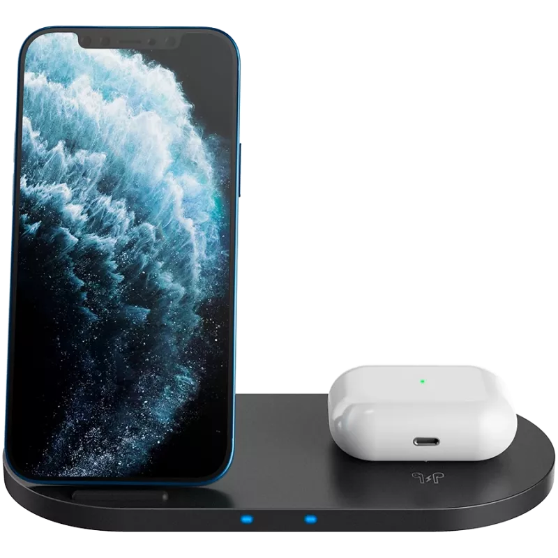 Belaidis įkroviklis 2in1 QI 10W/USB-C/LED juodas