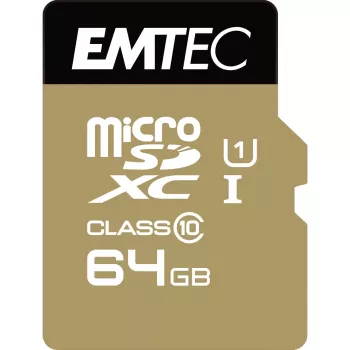 EMTEC Gold+ - „Flash“ atminties kortelė (su SD adapteriu) - 64 GB - 10 klasė - „microSD“ - auksinė (ECMSDM64GXC10GP)