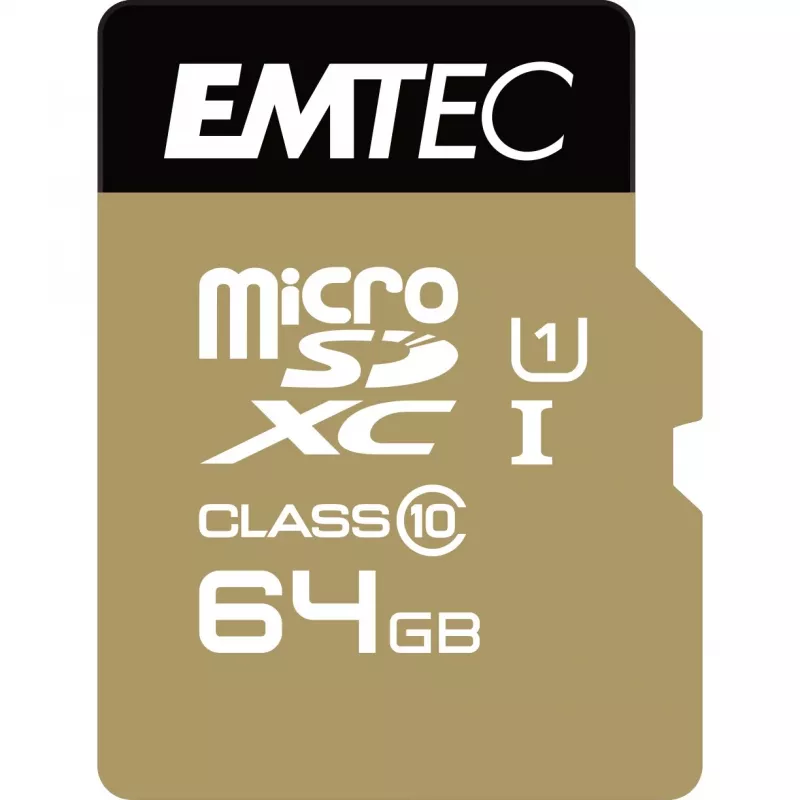 EMTEC Gold+ - „Flash“ atminties kortelė (su SD adapteriu) - 64GB - 10 klasė - microSD - Gold (ECMSDM64GXC10GP)