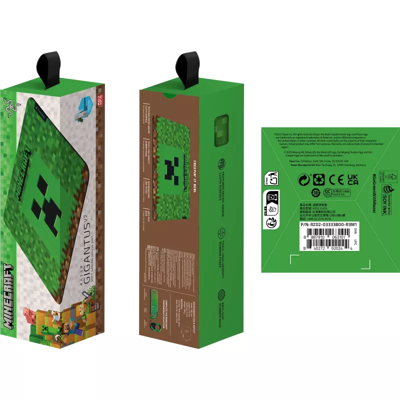 Pelės kilimėlis Razer Gigantus V2 Medium Minecraft Edition — tekstūruotas paviršius, guminis pagrindas, vidutinis dydis