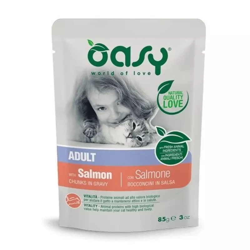 Oasy gabaliukai padaže suaugusioms katėms Lašiša 85 g