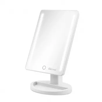 Laisvai pastatomas veidrodis makiažui Girmi BE04 — stačiakampis, 1x didinimas, balta LED lemputė, USB/4×AA, 180° pasukimas