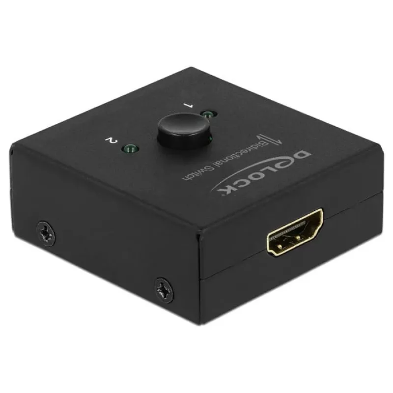 DeLock HDMI 2 į 1 dvikryptis kompaktiškas 4K 60 Hz jungiklis - Mažmeninė dėžutė - Vaizdo/garso jungiklis - 2 x HDMI - Staliniam naudojimui (64072)
