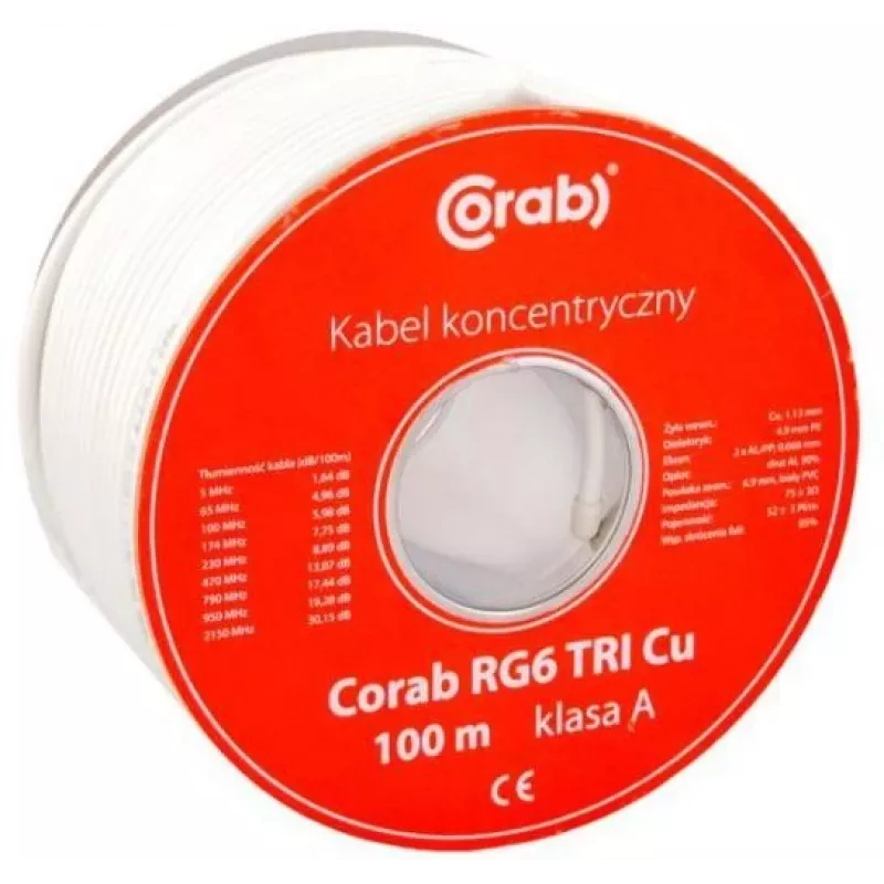 Bendrakinis kabelis RG6 TRI Cu CORAB ( 100 m ritė ) A klasė