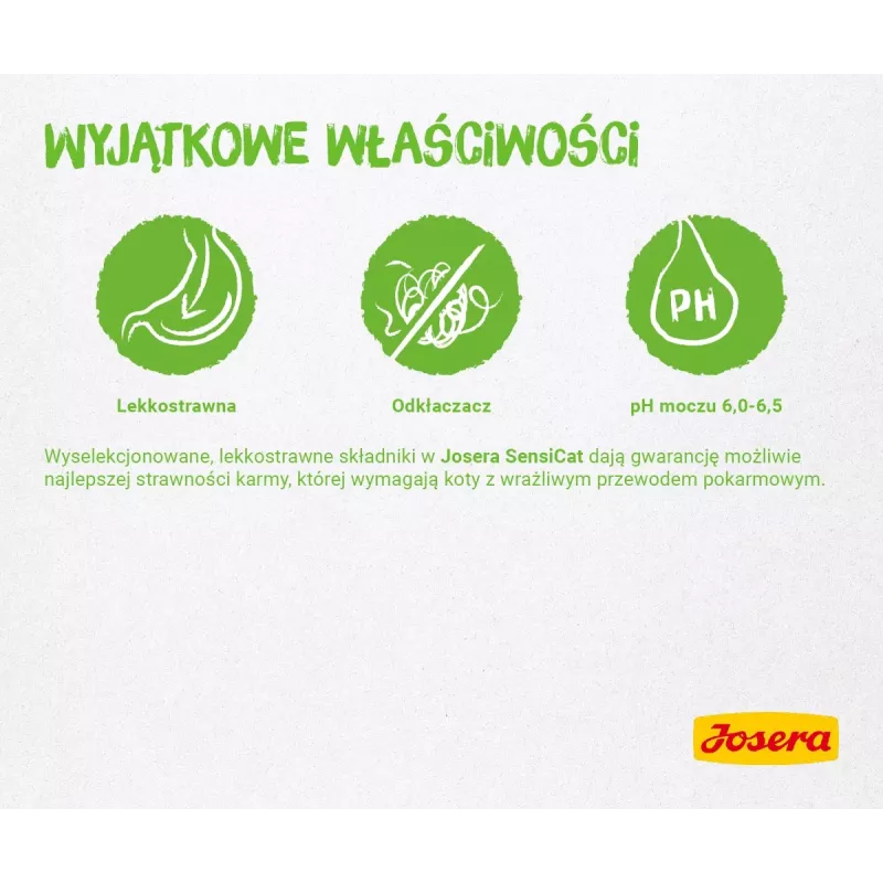 Sausas kačių maistas JOSERA SensiCat 10 kg — vištiena, 33 % baltymų, 18 % riebalų, suaugusioms katėms, turinčioms jautrų virškinimą