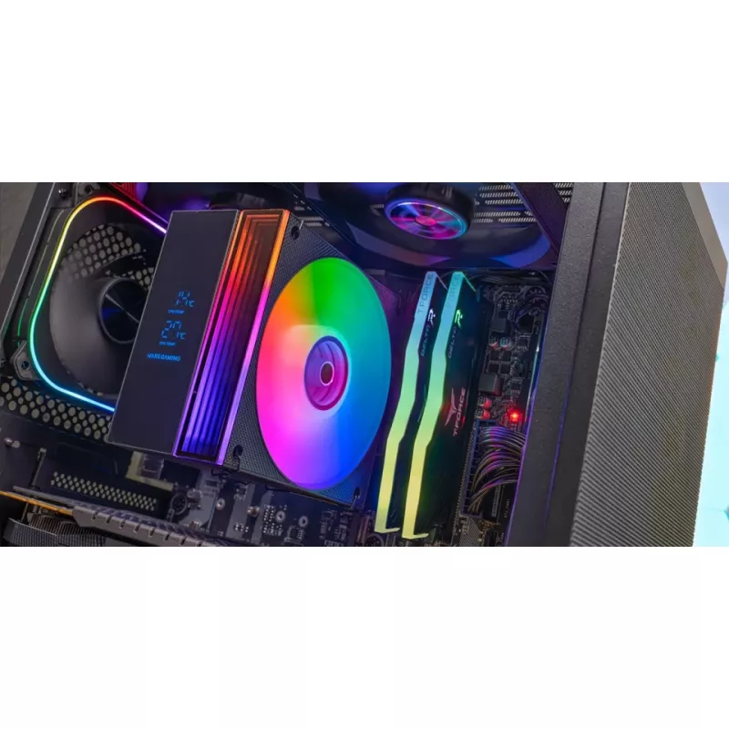Aušintuvas TACENS Mars Gaming MCPU-LCD, 120 mm ventiliatorius, TDP 300 W, palaiko LGA1700/1200/115x/1366 ir AM4/AM5, juodas