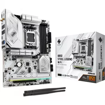 Motininė plokštė ASROCK B850 Steel Legend WiFi ATX — AMD B850, lizdas AM5, DDR5, 4x DIMM, 4x M.2, Wi‑Fi 7, 2.5Gb LAN