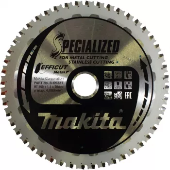 Makita Efficut - diskinis pjūklo diskas - metalui, nerūdijančiam plienui, plienui - 150 mm - 48 dantys - skirtas Makita DCS553RTJ