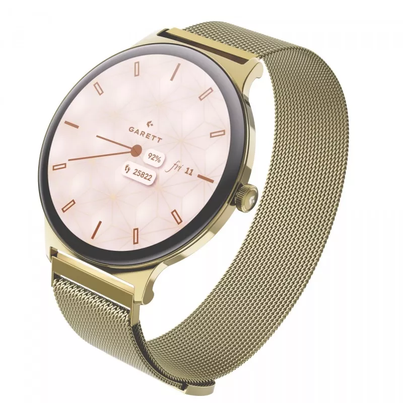 Išmanusis laikrodis Garett Verona 2 Gold Mesh su Bluetooth ir širdies ritmo monitoriumi