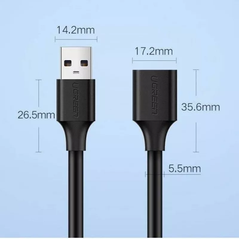 Ugreen ilginamojo kabelio adapteris USB 3.0 (moteriška) į USB 3.0 (vyriška) 2 m (juodas)