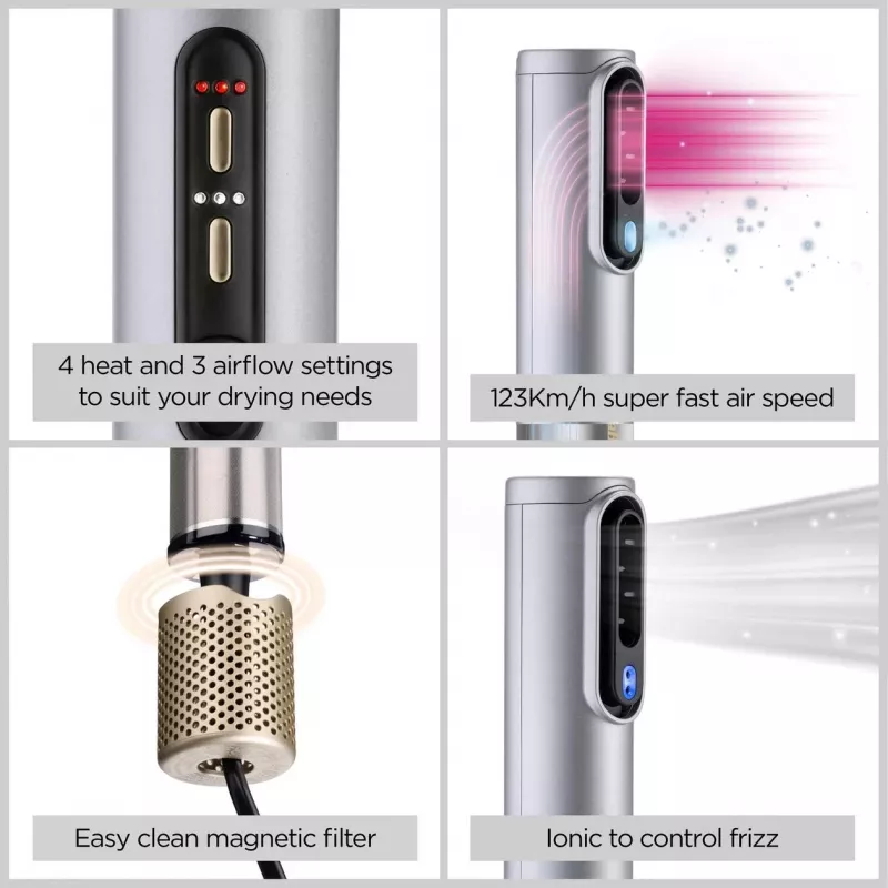 Plaukų formavimo rinkinys BABYLISS AS6555E — Airflow technologija, 4 kaitinimo lygiai, 2,5 m laidas, sidabrinis/auksinis