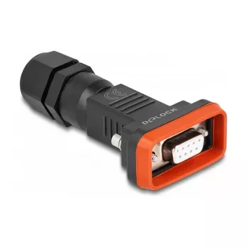 DeLOCK D-Sub 9 kontaktų lizdas IP67 atsparus vandeniui jungtis juoda oranžinė