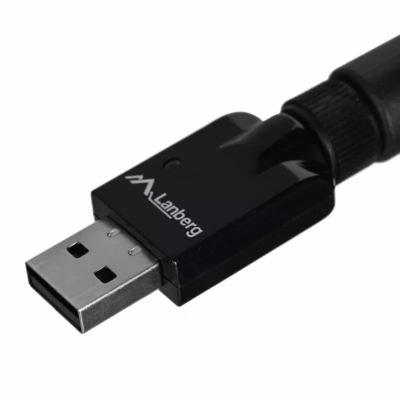 USB Wi‑Fi adapteris LANBERG NC-0300-WIE, USB 2.0, dvi išorinės antenos 5 dBi, WLAN 300 Mbps, Ethernet/WLAN, juodas