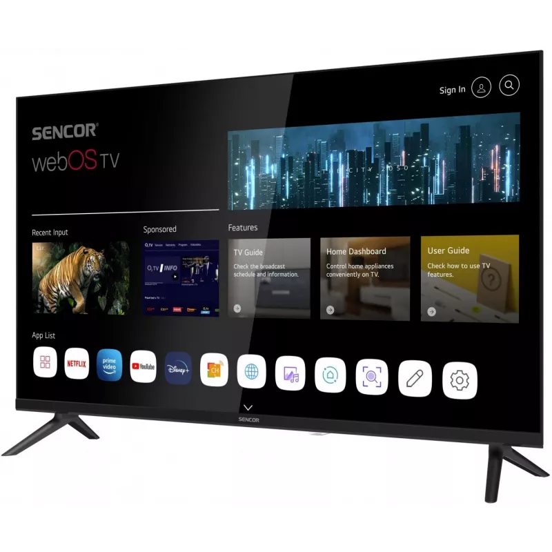 LED IŠMANUSIS TELEVIZORIUS SENCOR SLE 32S803B 32 colių webOS HD 1366×768, HDR10, Wi‑Fi, Bluetooth, DVB‑T/T2/C/S/S2, 3×HDMI, 2×USB