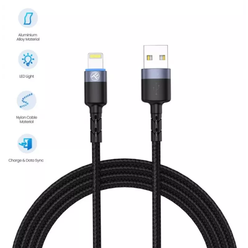USB į Lightning duomenų laidas Tellur 1,2 m nailono pynė juodas