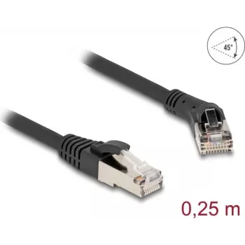 Tinklo kabelis DeLOCK RJ45 Cat.8.1 45° kampu dešinėn 0,25 m juodas
