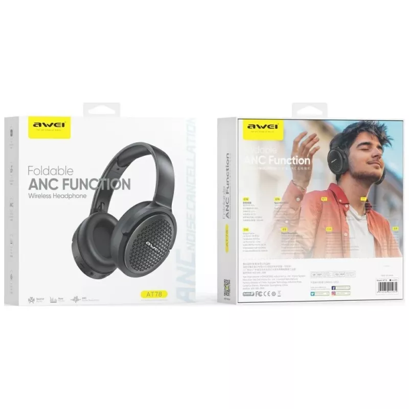 Awei Bluetooth ausinės AT78 ANC ENC 6.0 — belaidis ant ausies dedamas ausinių komplektas su ANC ir ENC, Bluetooth 6.0