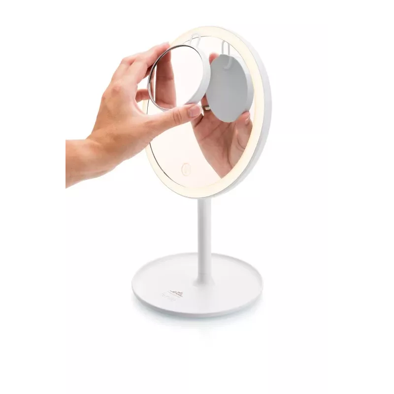 Laisvai pastatomas LED veidrodis makiažui ETA Fenité apvalus 20 cm, jutiklinis valdymas, USB, įmontuota LiPo baterija