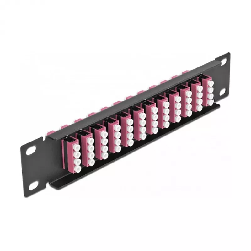Skaidulinis optinis pataisymo skydelis DeLOCK 10 colių 12 prievadų LC Quad violetinis 1U juodas