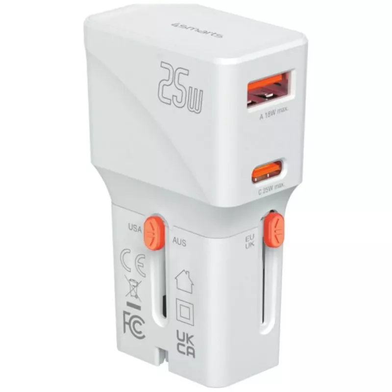 Keliautojų įkroviklis 25W World Travel 25W USB-C + A
