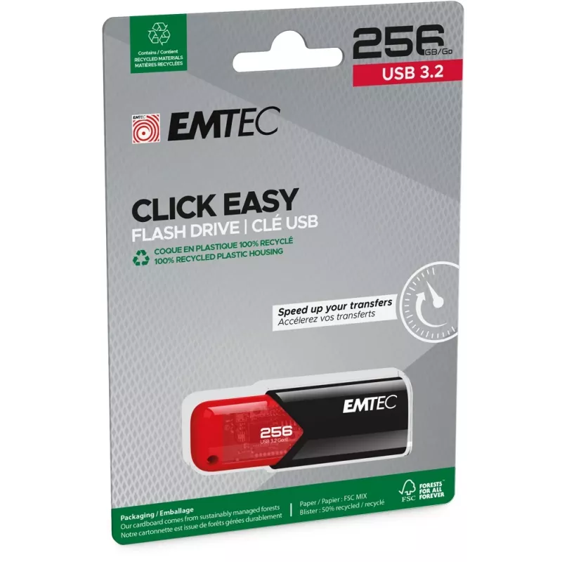 “Emtec Click Easy” USB atmintukas, 256 GB, USB Type-A, 3.2 Gen 1