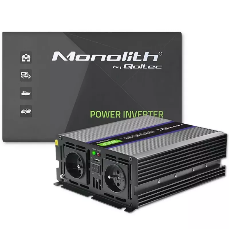 Galios keitiklis QOLTEC Monolith 3000 MS Wave, 12 V → 230 V, 1500/3000 W, su USB