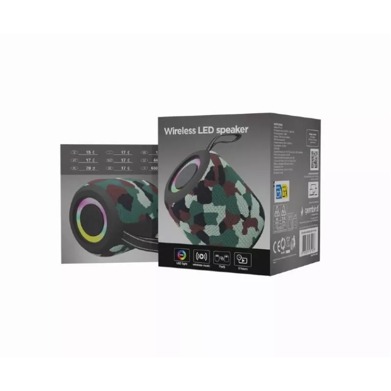 Nešiojamas garsiakalbis | GEMBIRD | Kamufliažinis | Nešiojamas/belaidis | Bluetooth | SPK-BT-LED-05-CM