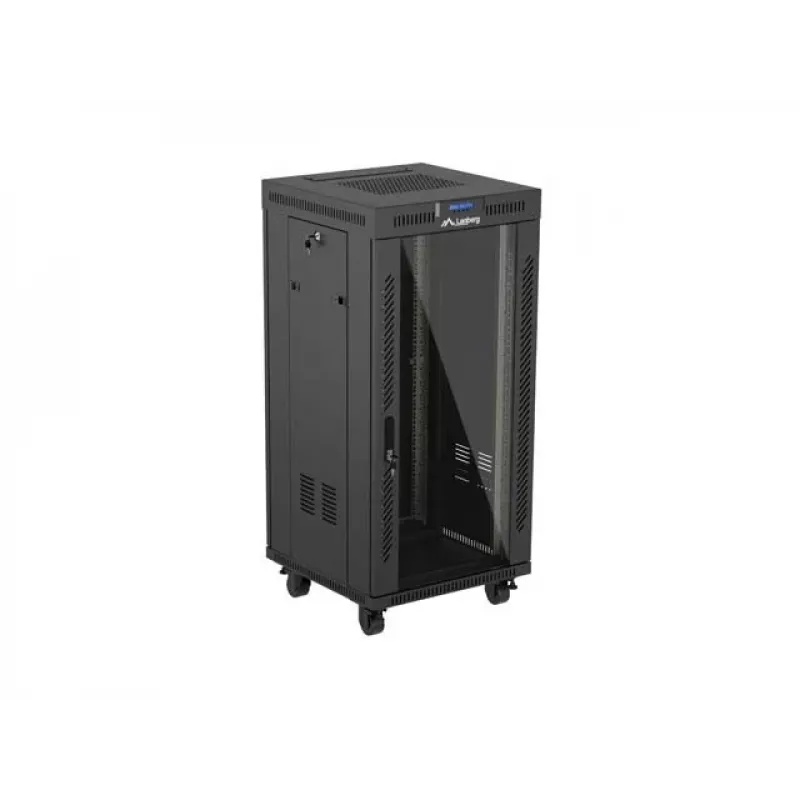 Laisvai stovinti stelažinė spinta LANBERG FF01-6624-12BL 24U 19 colių 600×600 mm, IP20, 1200 kg, juoda