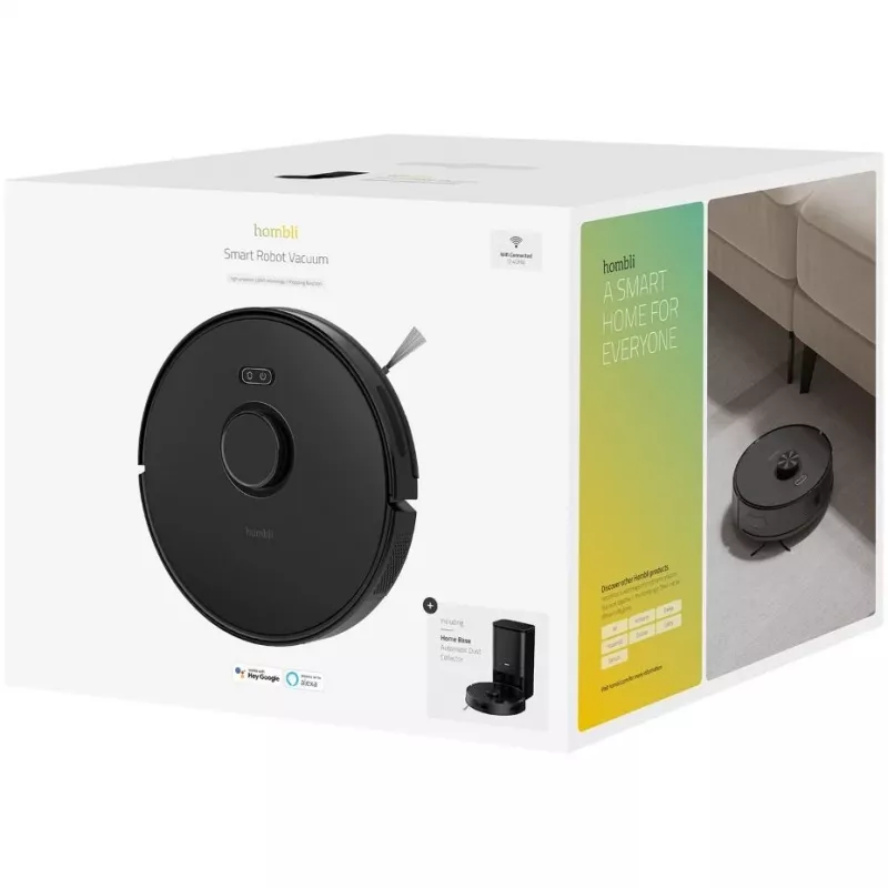 Robotinis dulkių siurblys Hombli HBVR-0100 — be maišelio 0,35 l, 3200 mAh, 90 min veikimo laikas, 33 cm skersmuo, juodas
