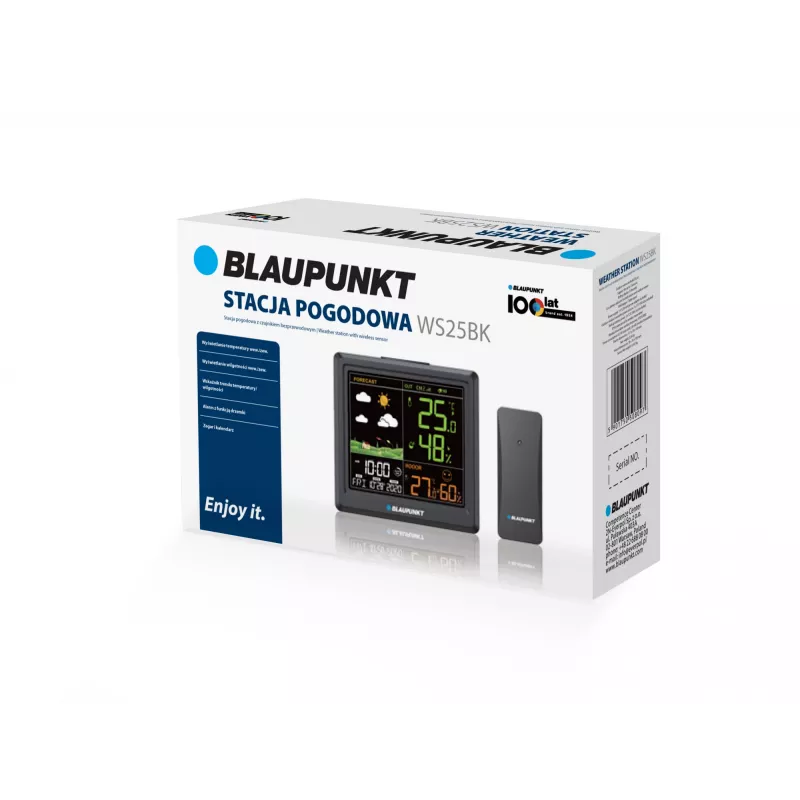 Oro stotis BLAUPUNKT WS25BK — vidaus/lauko temperatūros ir drėgmės monitorius, juoda, 1 jutiklis, LCD ekranas