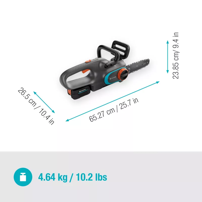 Akumuliatorinis grandininis pjūklas PowerSaw 250/18V P4A paruoštas naudoti rinkinys (pilka/turkio spalvos, ličio jonų akumuliatorius 2,5Ah P4A, POWER FOR ALL ALLIANCE)