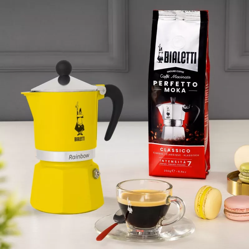 Moka puodas Bialetti Rainbow juoda geltona