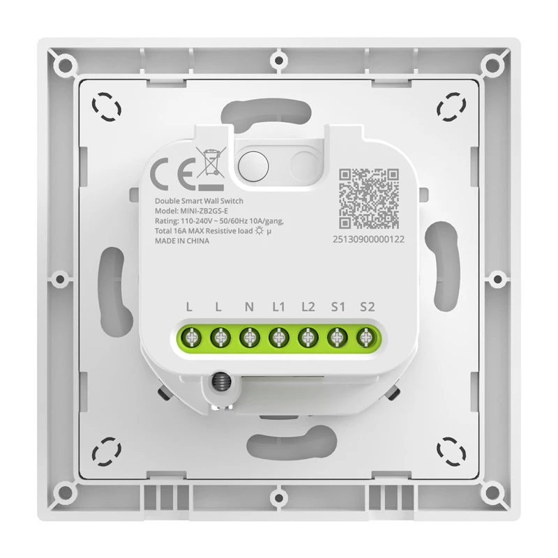 Prie sienos montuojamas ZigBee dviejų kanalų išmanusis jungiklis Sonoff MINI-ZB2GS-E dviem grandinėms, tinkamas DIN / įleidžiamam montavimui