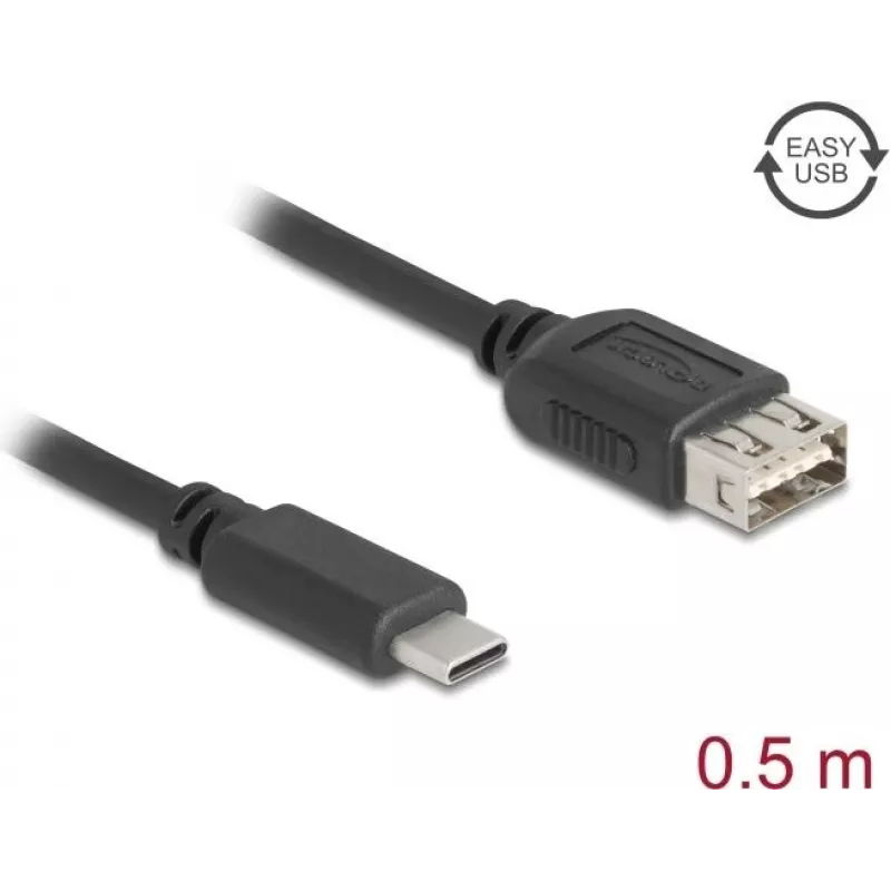 USB laidas DELOCK 81535 USB 2.0, USB-C į USB-A, 0.5 m, juodas