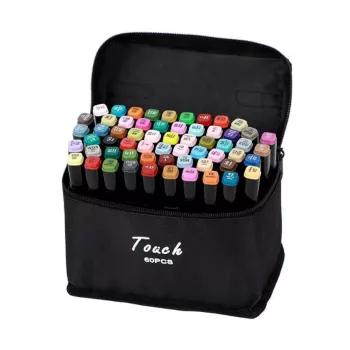 Marker set Extralink MARKERY 60SZT — 60 pcs, brush and bullet tips, colors Juoda/Coral/Mint/Moka/Sky